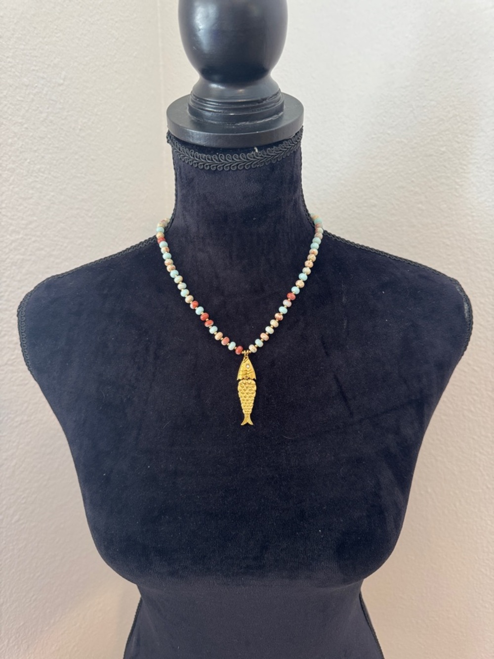 Gold Fish Pendant Beaded Necklace - Multicolor! Most insane piece in person - Picture 6 of 9